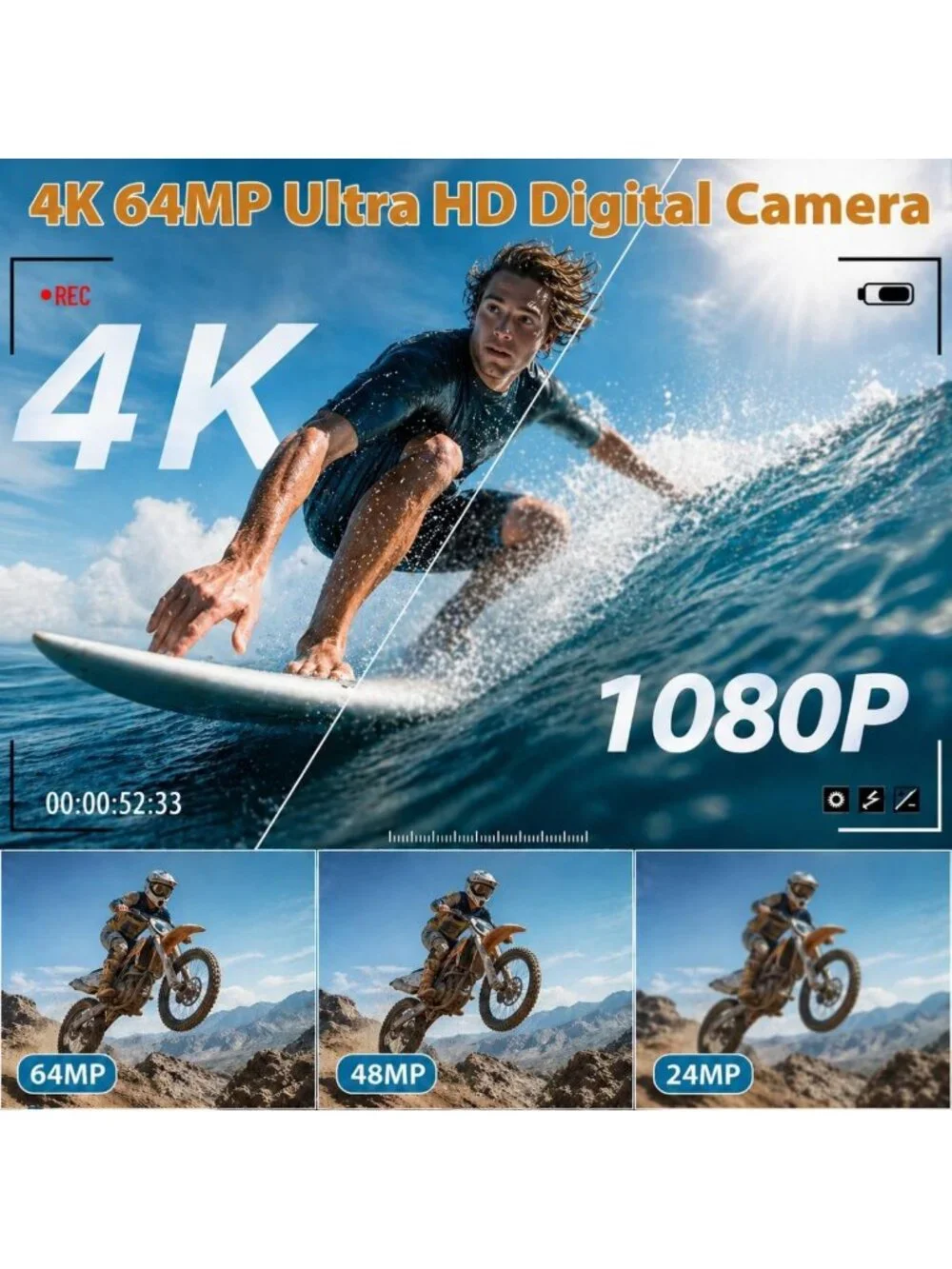 4K Digital Camera, 64MP Vlogging & Photography Camera for YouTube Content